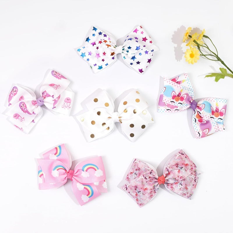 CellElection 24PCS 4.5Inch Bows for Girls Boutique Grosgrain Ribbon Rainbow Hair Bow Alligator Hair Clips Pigtail Bows Unicorn Hair Clips for Baby Girls Toddler Kids Children Teens in Pairs - Image 4